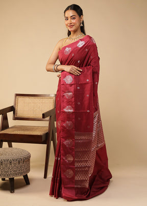 Maroon Dupion Silk Saree With Blouse Piece