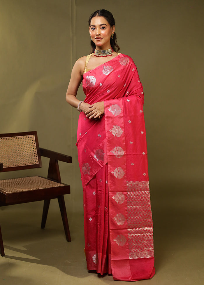 Pink Dupion Silk Saree With Blouse Piece