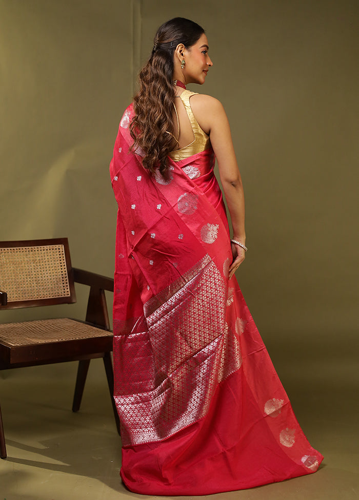 Pink Dupion Silk Saree With Blouse Piece