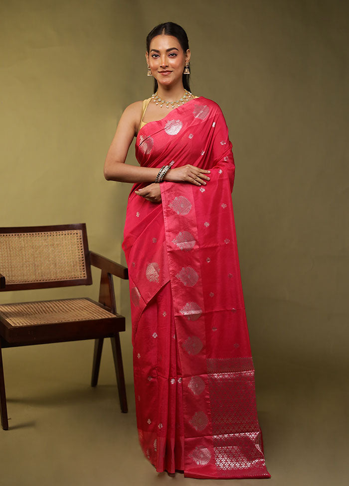 Pink Dupion Silk Saree With Blouse Piece