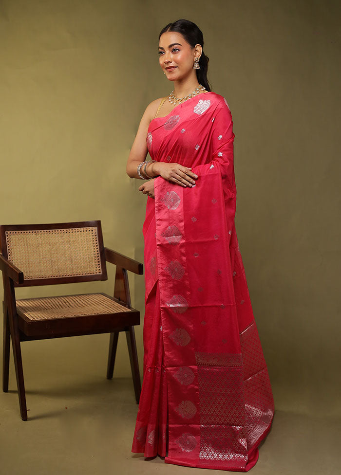 Pink Dupion Silk Saree With Blouse Piece