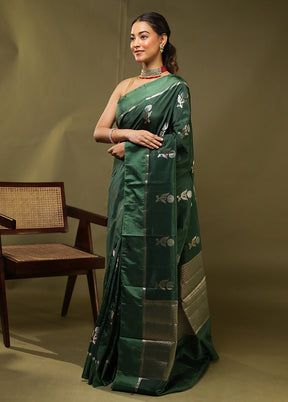 Green Dupion Silk Saree With Blouse Piece