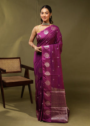 Purple Dupion Silk Saree With Blouse Piece