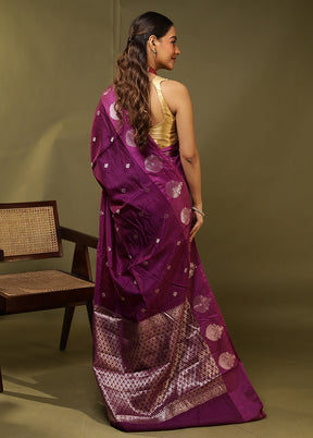 Purple Dupion Silk Saree With Blouse Piece