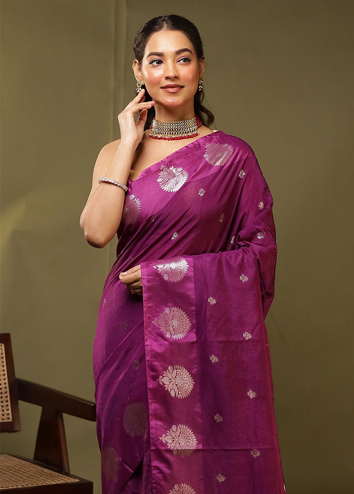 Purple Dupion Silk Saree With Blouse Piece