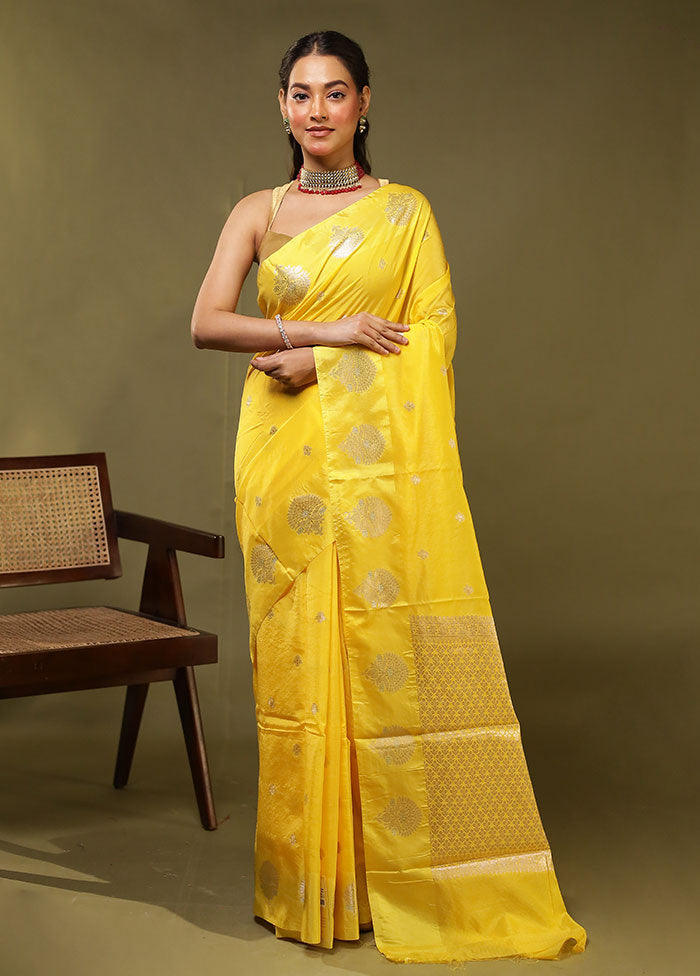 Yellow Dupion Silk Saree With Blouse Piece