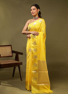 Yellow Dupion Silk Saree With Blouse Piece
