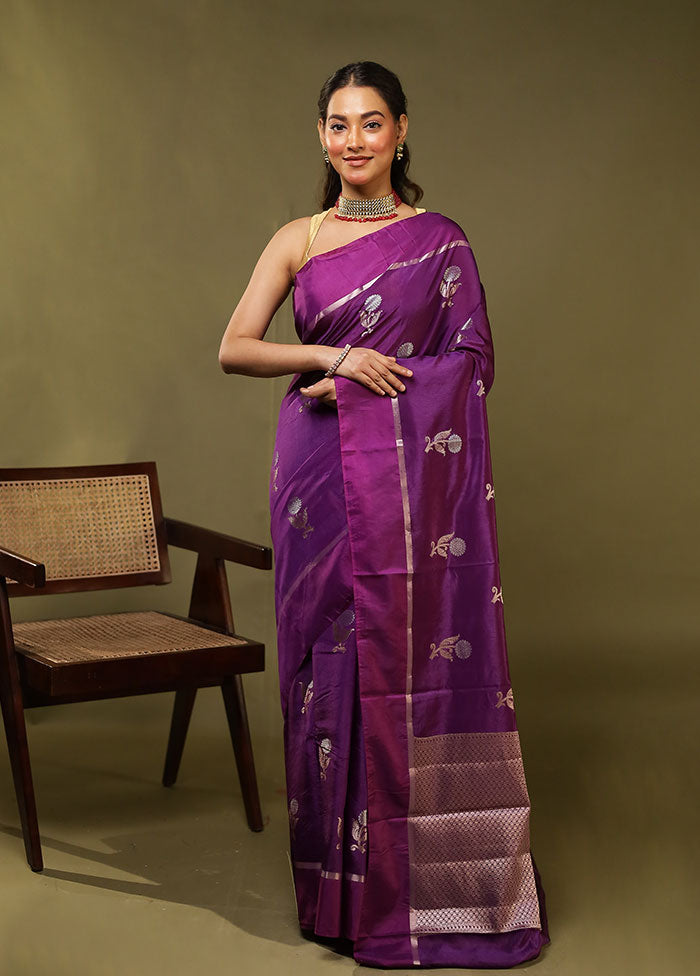 Purple Dupion Silk Saree With Blouse Piece