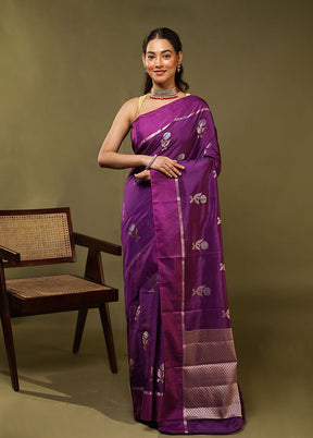 Purple Dupion Silk Saree With Blouse Piece