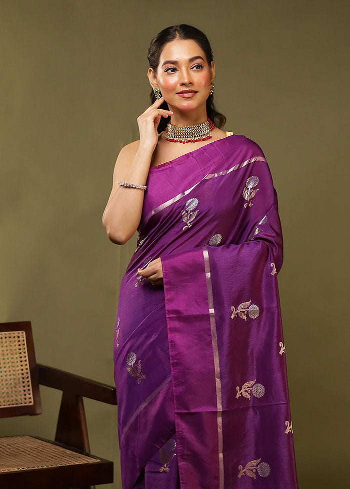 Purple Dupion Silk Saree With Blouse Piece
