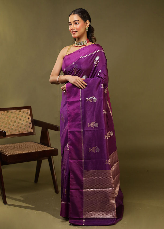 Purple Dupion Silk Saree With Blouse Piece