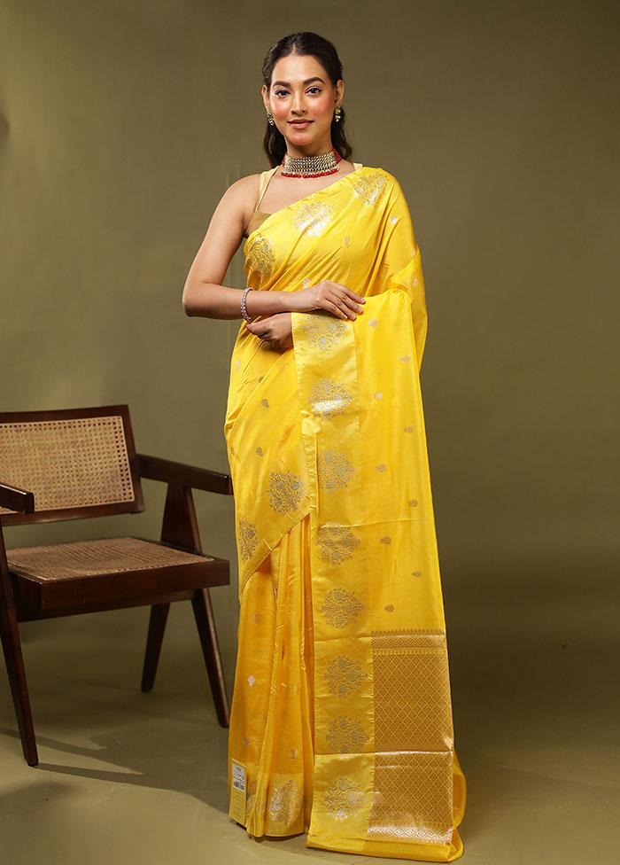 Yellow Dupion Silk Saree With Blouse Piece