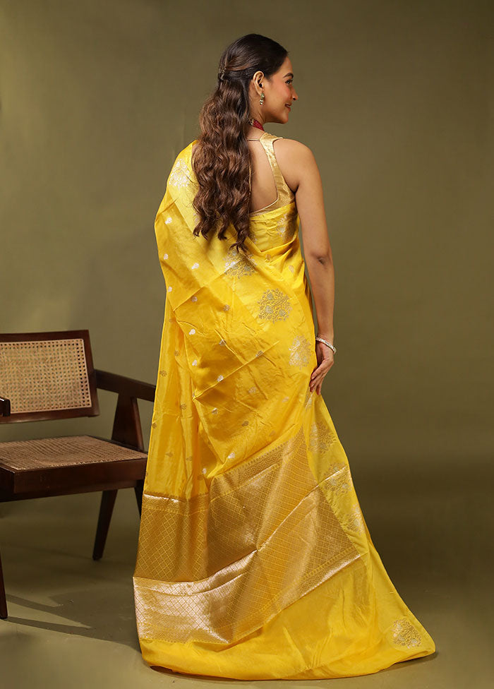 Yellow Dupion Silk Saree With Blouse Piece