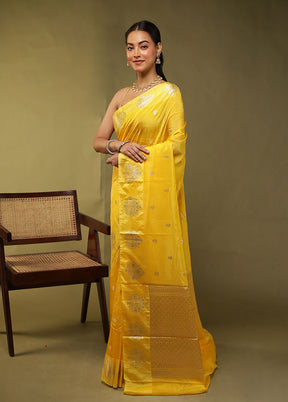 Yellow Dupion Silk Saree With Blouse Piece