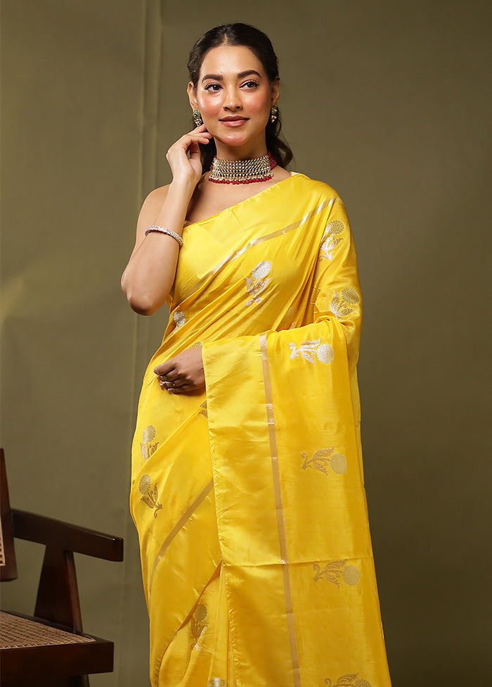 Yellow Dupion Silk Saree With Blouse Piece