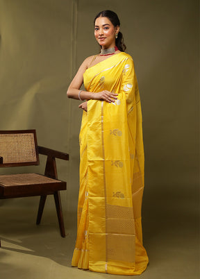 Yellow Dupion Silk Saree With Blouse Piece