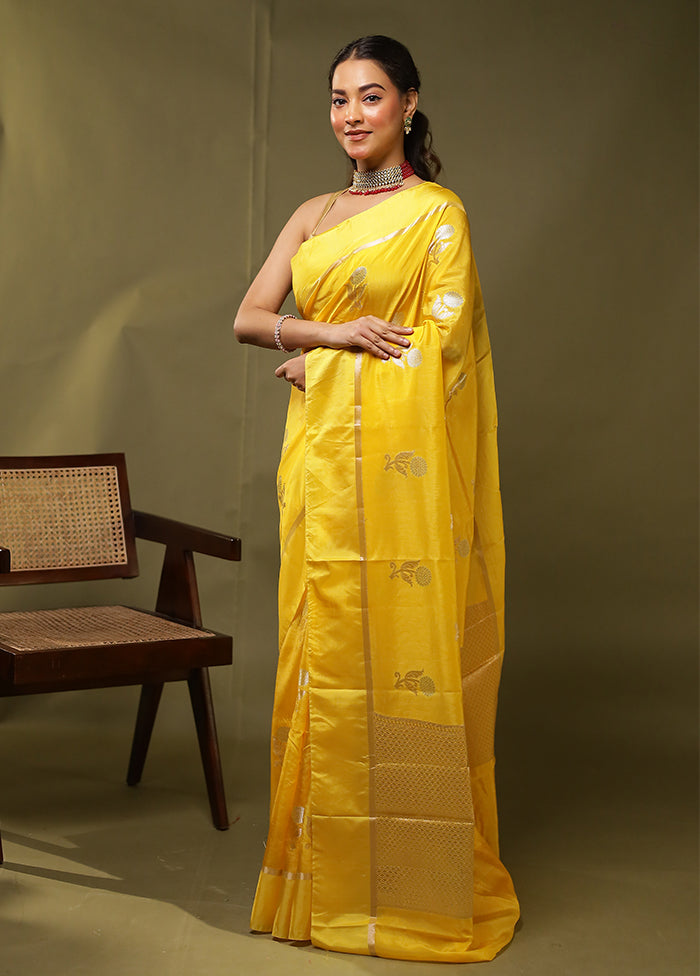 Yellow Dupion Silk Saree With Blouse Piece