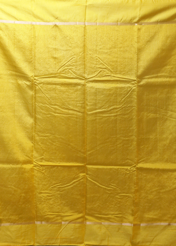 Yellow Dupion Silk Saree With Blouse Piece