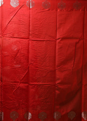 Red Dupion Silk Saree With Blouse Piece