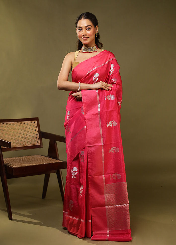 Pink Dupion Silk Saree With Blouse Piece