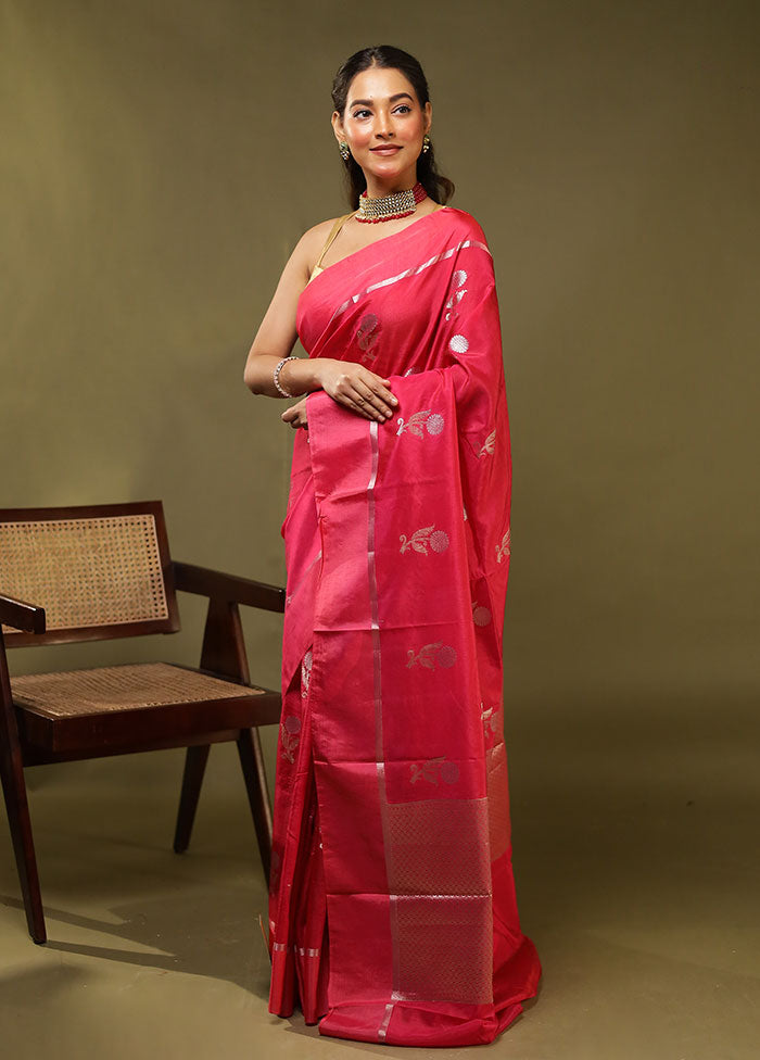Pink Dupion Silk Saree With Blouse Piece