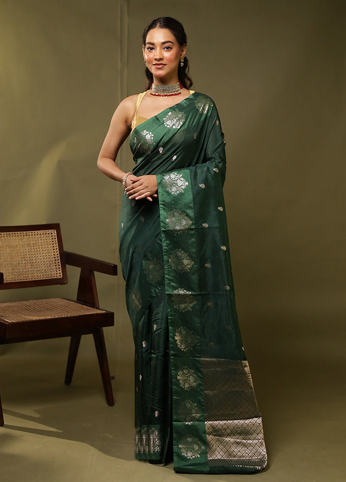 Green Dupion Silk Saree With Blouse Piece