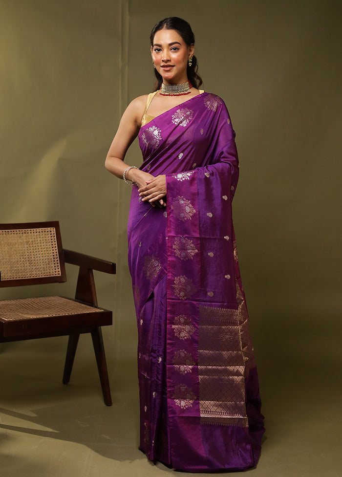 Purple Dupion Silk Saree With Blouse Piece