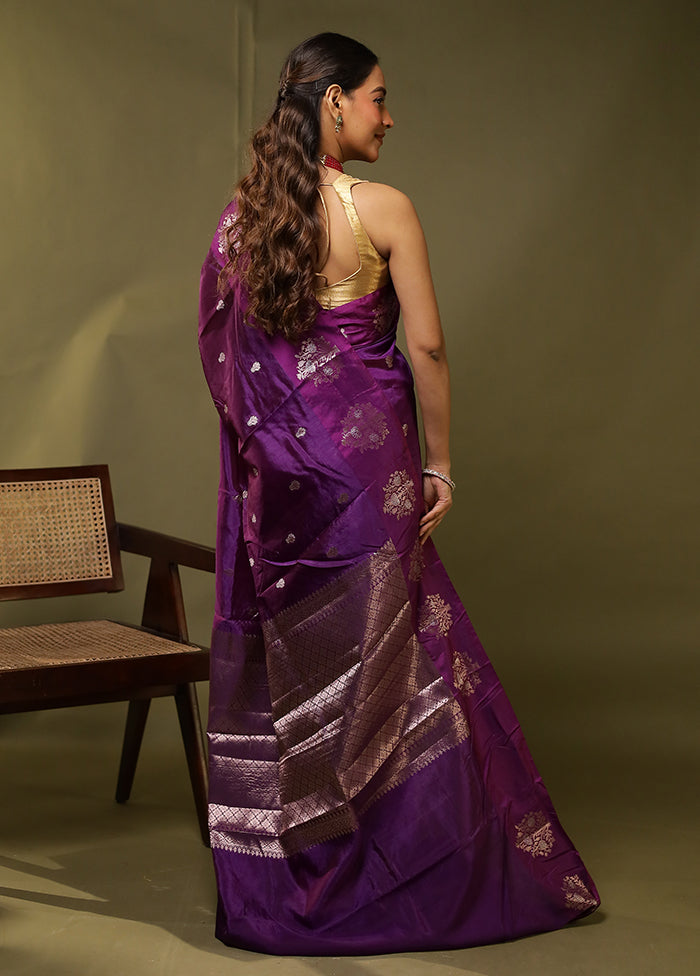 Purple Dupion Silk Saree With Blouse Piece