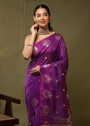 Purple Dupion Silk Saree With Blouse Piece