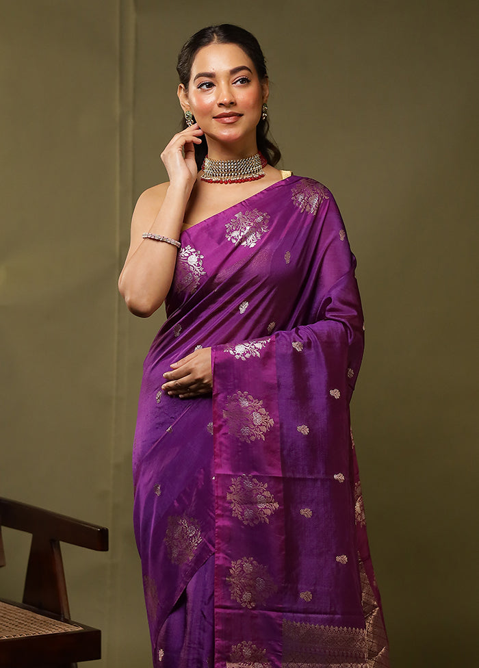 Purple Dupion Silk Saree With Blouse Piece