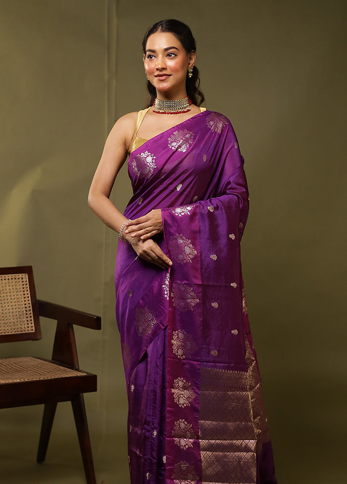 Purple Dupion Silk Saree With Blouse Piece