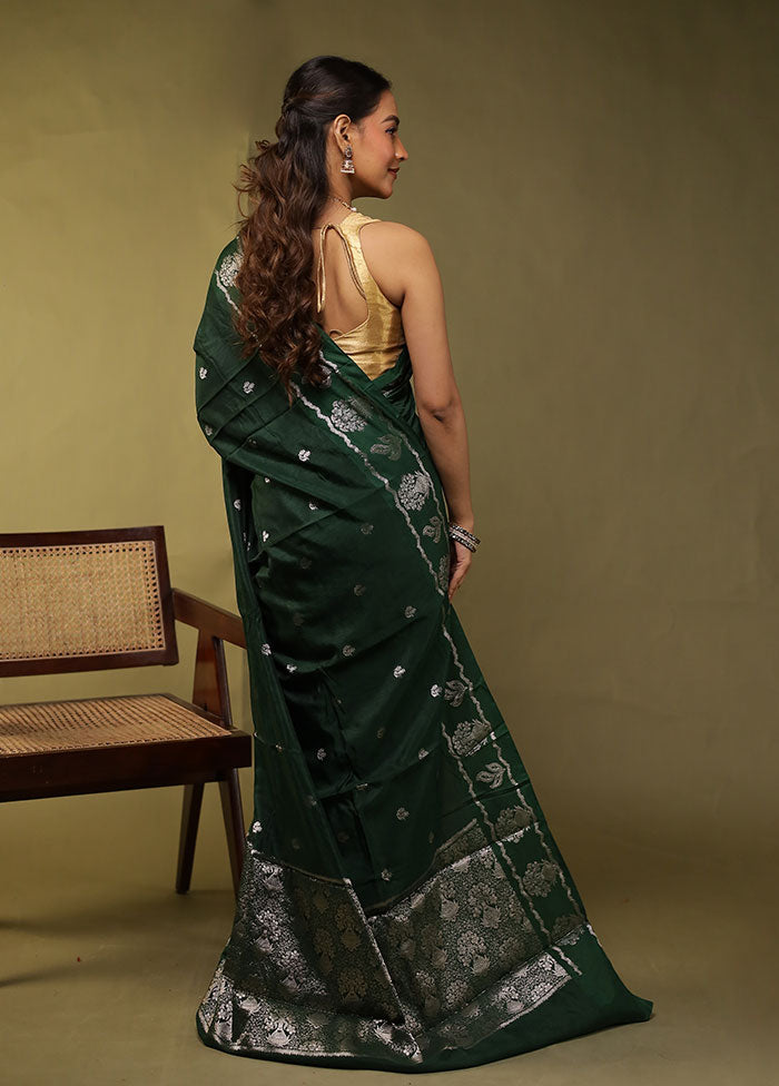 Green Dupion Silk Saree With Blouse Piece
