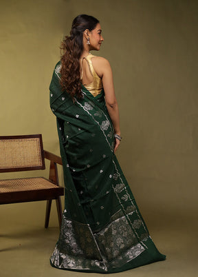 Green Dupion Silk Saree With Blouse Piece