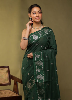 Green Dupion Silk Saree With Blouse Piece