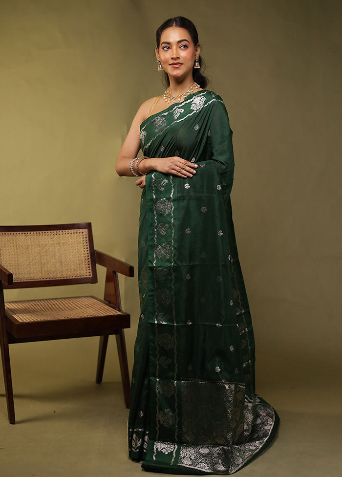 Green Dupion Silk Saree With Blouse Piece