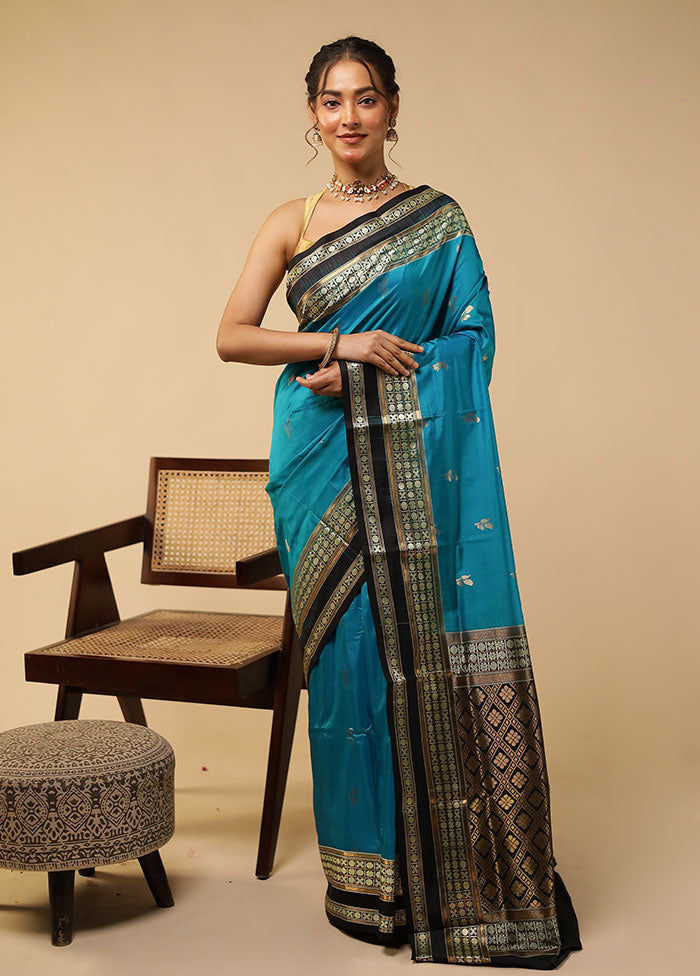Blue Handloom Bomkai Pure Silk Saree With Blouse Piece