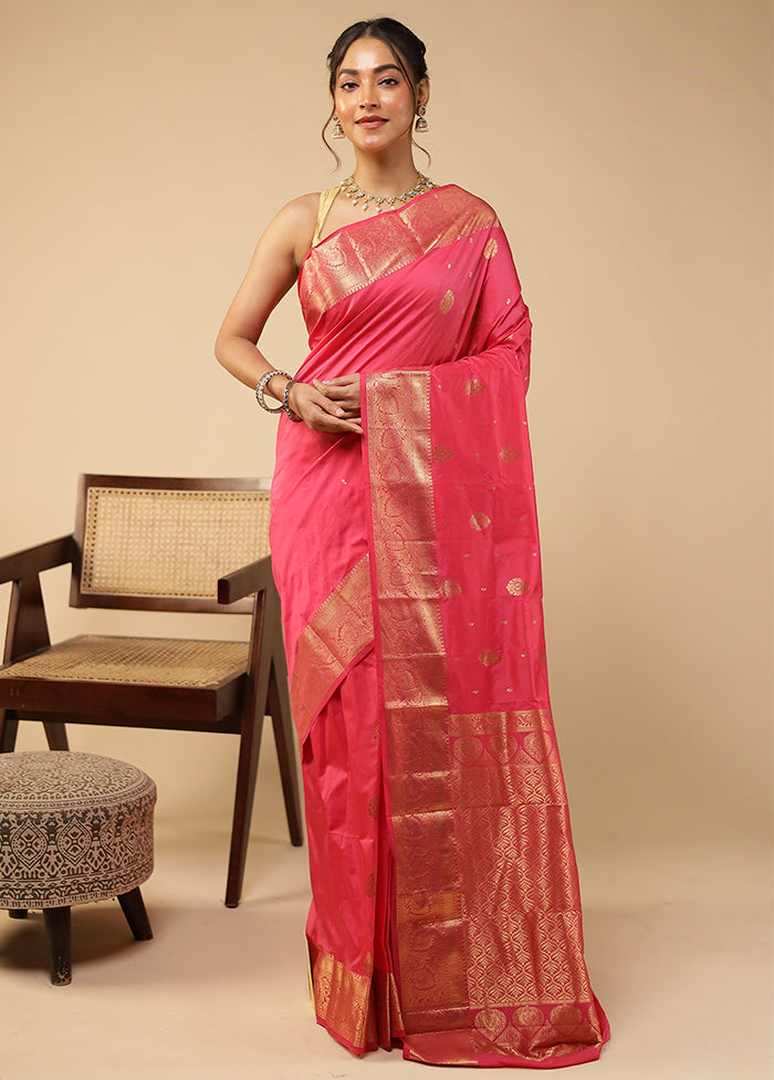 Pink Kanjivaram Silk Saree With Blouse Piece