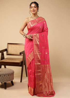 Pink Kanjivaram Silk Saree With Blouse Piece