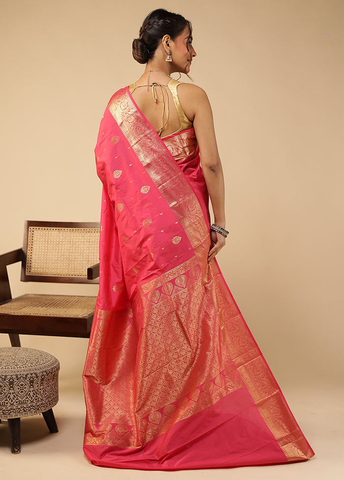 Pink Kanjivaram Silk Saree With Blouse Piece