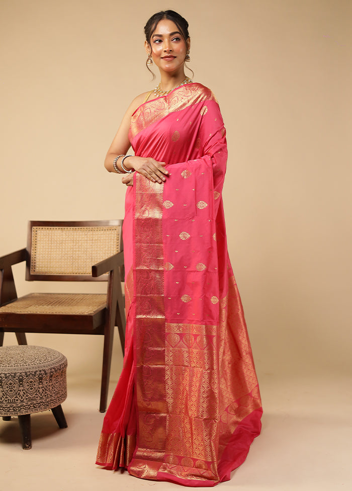 Pink Kanjivaram Silk Saree With Blouse Piece