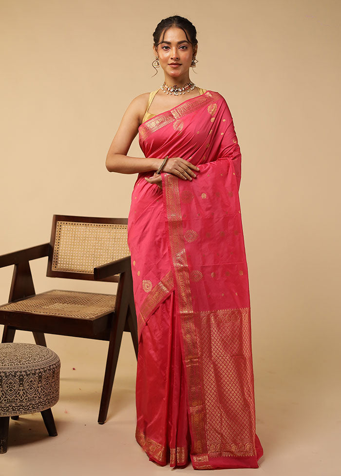 Pink Kanjivaram Silk Saree With Blouse Piece