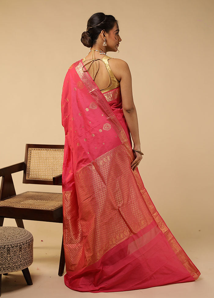 Pink Kanjivaram Silk Saree With Blouse Piece