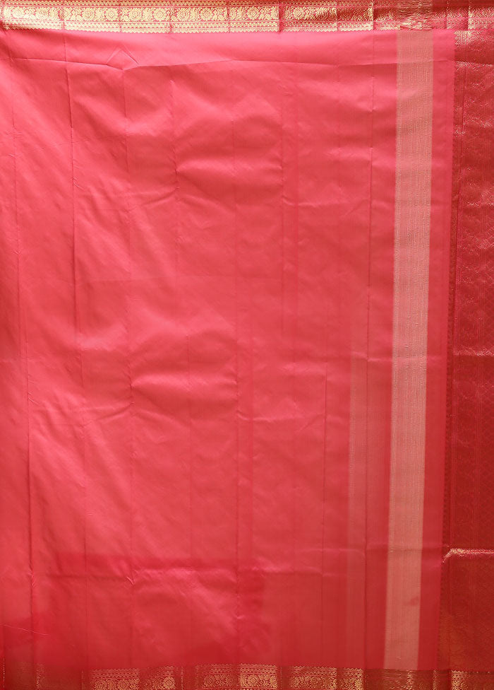 Pink Kanjivaram Silk Saree With Blouse Piece