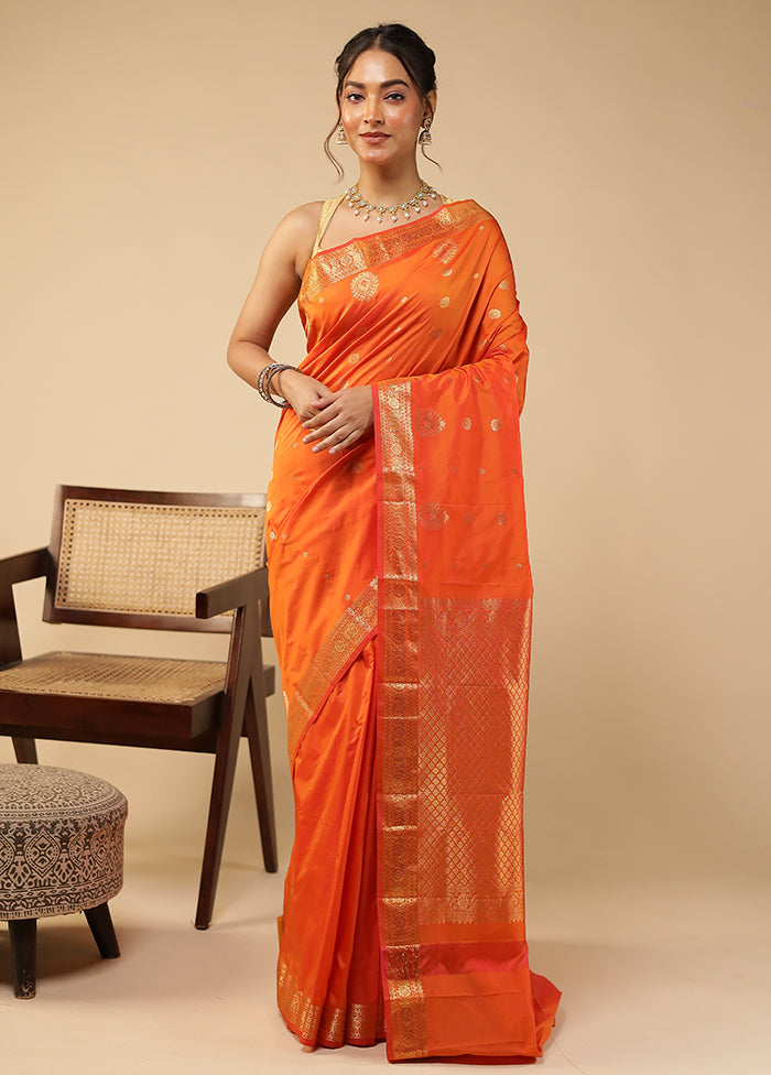 Orange Kanjivaram Silk Saree With Blouse Piece