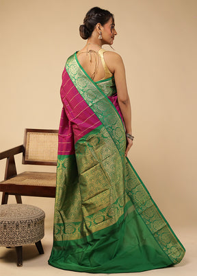 Pink Kanjivaram Silk Saree With Blouse Piece