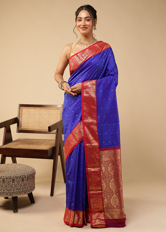 Blue Kanjivaram Silk Saree With Blouse Piece