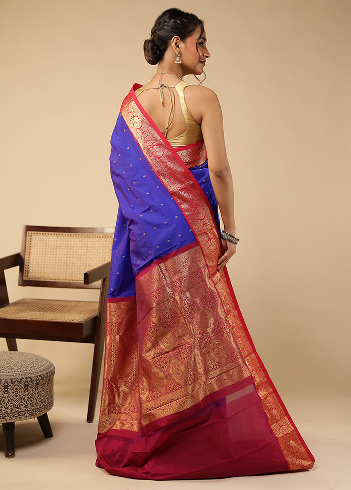 Blue Kanjivaram Silk Saree With Blouse Piece