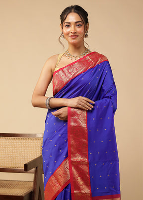 Blue Kanjivaram Silk Saree With Blouse Piece