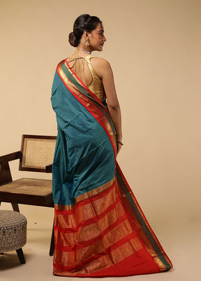 Green Handloom Kanjivaram Pure Silk Saree With Blouse Piece