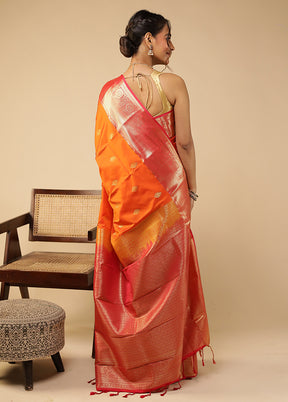 Orange Kanjivaram Silk Saree With Blouse Piece